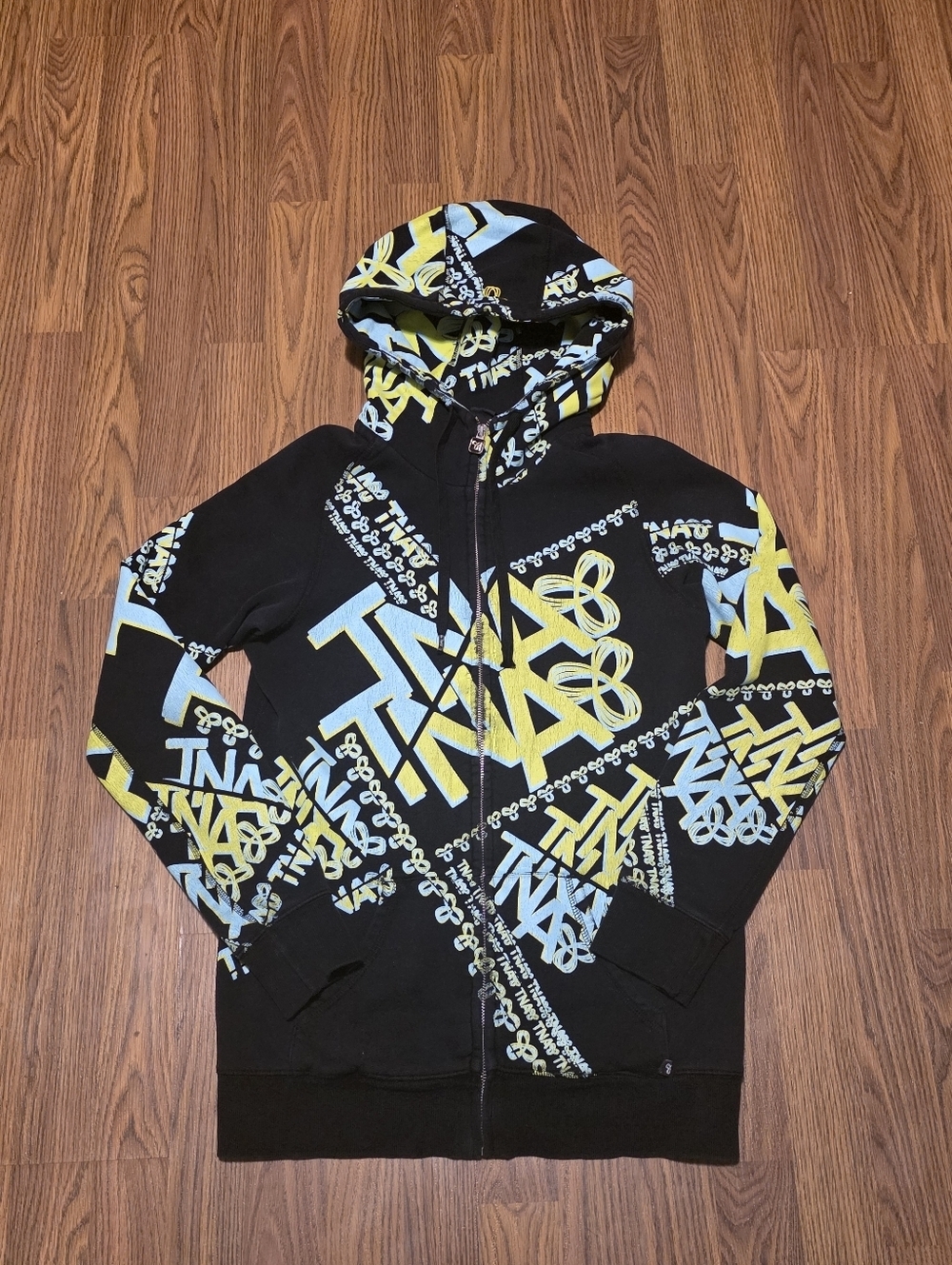 Aritzia TNA All Over Print Graffiti Full Zip Hoodie Y2K Streetwear Medium F51